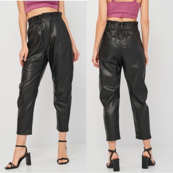 Zara Pants - ZARA faux leather high rise paperbag waist pants black 0 xs